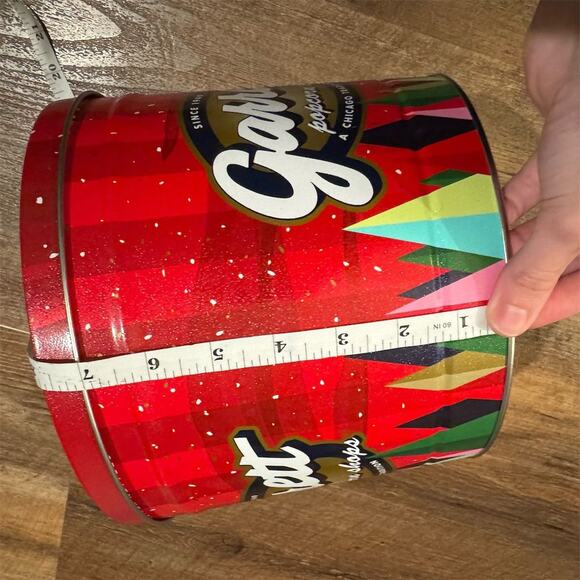 Garrett Popcorn Holiday Tin Red Striped Design Christmas Tree EMPTY READ 7"x9" - Picture 8 of 11